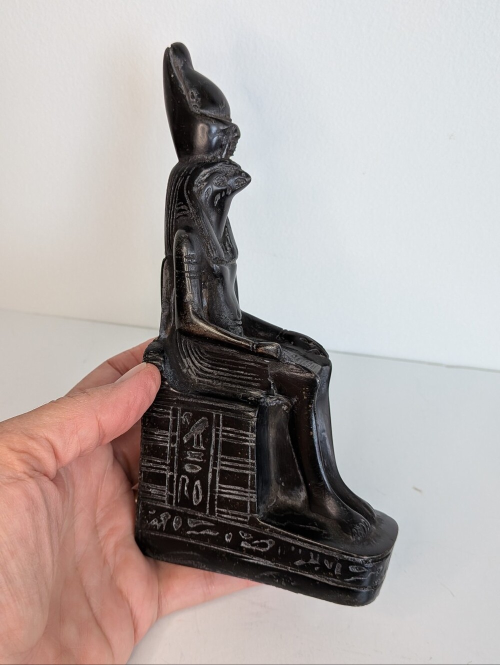VtgEgyptian Horus Statue Seated Falcon God Figure Granite Hieroglyphic Altar